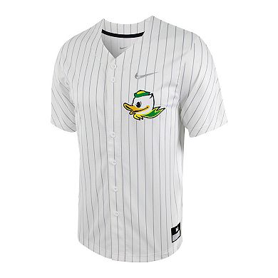 Men's Nike White/Silver Oregon Ducks Pinstripe Replica Full-Button Baseball Jersey