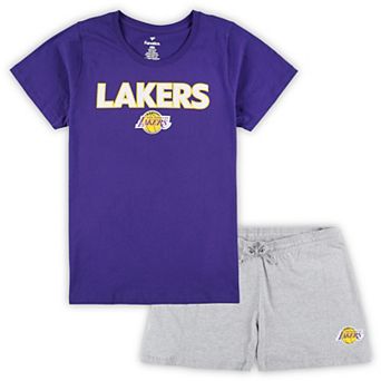 Women's Fanatics Branded Purple/Heather Gray Los Angeles Lakers Plus Size T-Shirt & Shorts Combo Set