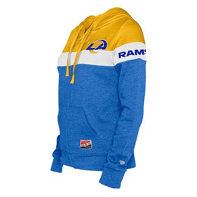 Women's New Era Royal/Gold Los Angeles Rams Throwback Colorblock Full-Zip Hoodie