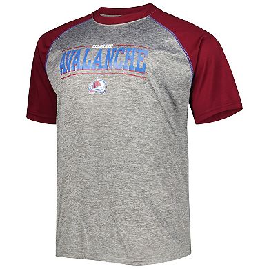 Men's Fanatics Branded Nathan MacKinnon Heather Gray/Burgundy Colorado Avalanche Big & Tall Contrast Raglan Name & Number T-Shirt