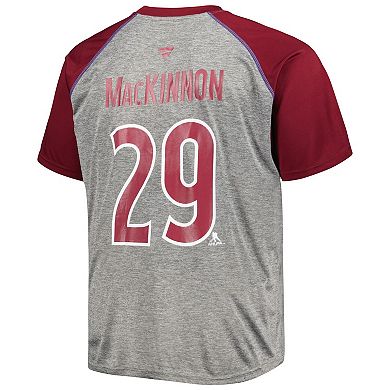 Men's Fanatics Branded Nathan MacKinnon Heather Gray/Burgundy Colorado Avalanche Big & Tall Contrast Raglan Name & Number T-Shirt