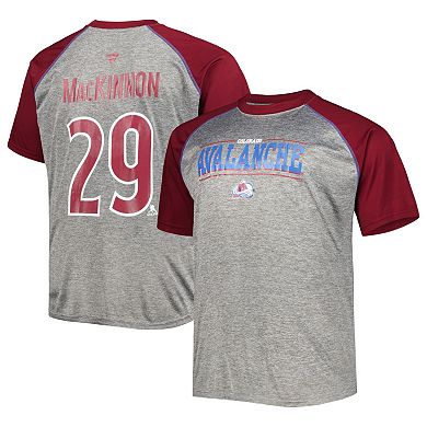 Men's Fanatics Branded Nathan MacKinnon Heather Gray/Burgundy Colorado Avalanche Big & Tall Contrast Raglan Name & Number T-Shirt