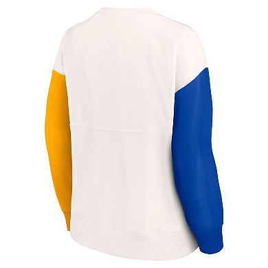 Women's Fanatics Branded White Los Angeles Rams Colorblock Primary Logo Pullover Sweatshirt