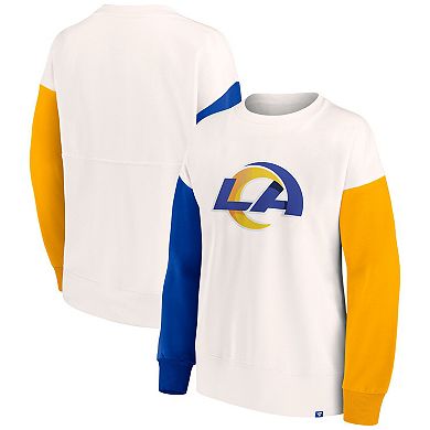 Women's Fanatics Branded White Los Angeles Rams Colorblock Primary Logo Pullover Sweatshirt