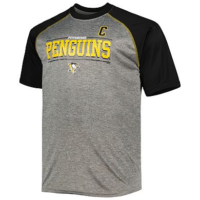 Men's Fanatics Branded Sidney Crosby Heather Gray/Black Pittsburgh Penguins Big & Tall Contrast Raglan Name & Number T-Shirt