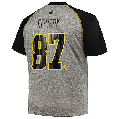 Men's Fanatics Branded Sidney Crosby Heather Gray/Black Pittsburgh Penguins Big & Tall Contrast Raglan Name & Number T-Shirt