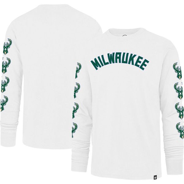 Men's '47 White Milwaukee Bucks City Edition Downtown Franklin Long Sleeve T-Shirt Size: Large
