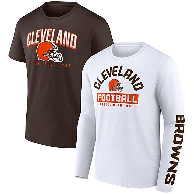 Men's Fanatics Branded Brown/White Cleveland Browns Long and Short Sleeve Two-Pack T-Shirt