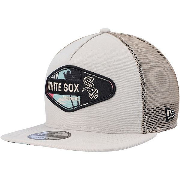 Men's New Era Natural Chicago White Sox Retro Beachin' Patch A-Frame  Trucker 9FIFTY Snapback Hat