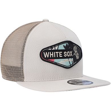 Men's New Era Natural Chicago White Sox Retro Beachin' Patch A-Frame Trucker 9FIFTY Snapback Hat