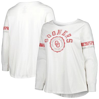 Women's White Oklahoma Sooners Contrast Stripe Scoop Neck Long Sleeve T-Shirt