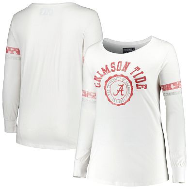 Women's White Alabama Crimson Tide Contrast Stripe Scoop Neck Long Sleeve T-Shirt