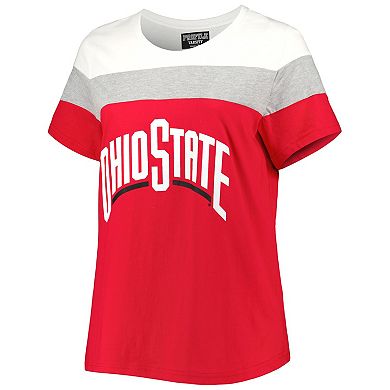 Women's Scarlet Ohio State Buckeyes Plus Size Split Body T-Shirt