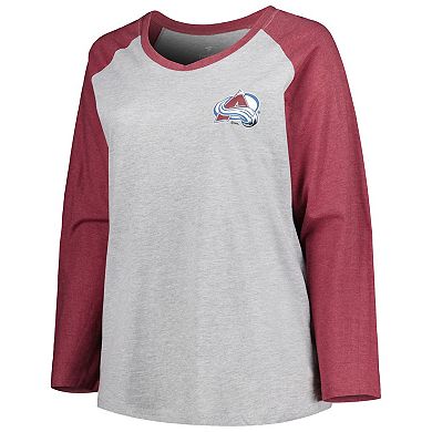 Women's Fanatics Branded Nathan MacKinnon Heather Gray/Heather Burgundy Colorado Avalanche Plus Size Name & Number Raglan Long Sleeve T-Shirt