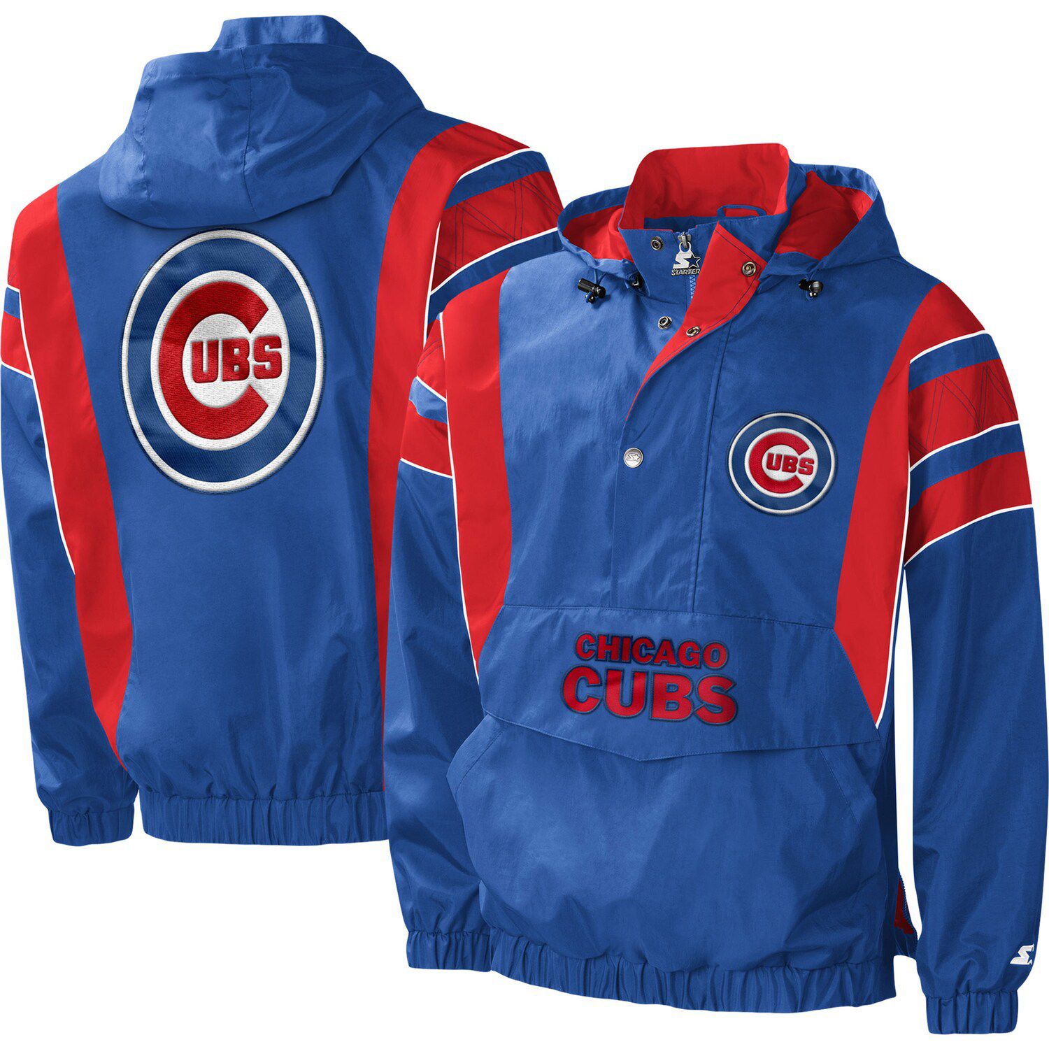 Men's Mitchell & Ness Navy Chicago Cubs Colorblocked Satin Raglan Full-Snap  Jacket
