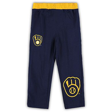 Toddler Navy/Gold Milwaukee Brewers Batters Box T-Shirt & Pants Set