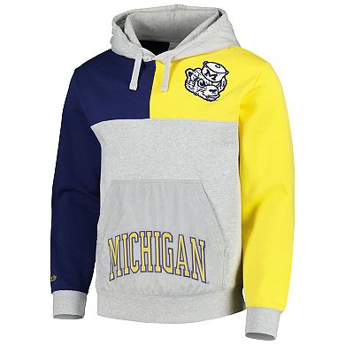 Men's Mitchell & Ness Heather Gray Michigan Wolverines Tie-Breaker Pullover Hoodie