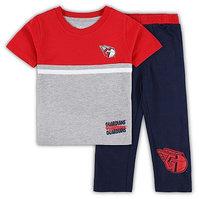 Toddler Navy/Red Cleveland Guardians Batters Box T-Shirt & Pants Set
