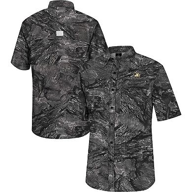 Men's Colosseum Charcoal Army Black Knights Realtree Aspect Charter Full-Button Fishing Shirt