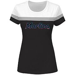Miami Marlins Soft As A Grape Women's Plus Sizes Three Out Color Blocked Raglan Sleeve T-Shirt - Black