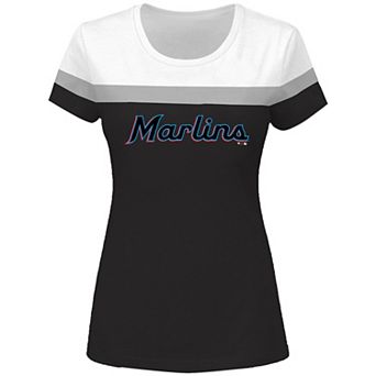 Women's White/Black Miami Marlins Plus Size Colorblock T-Shirt