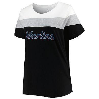 Women's White/Black Miami Marlins Plus Size Colorblock T-Shirt