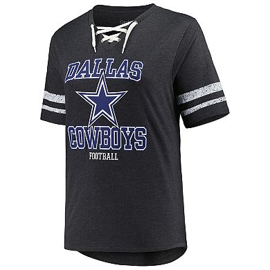 Women's Fanatics Branded Heather Charcoal Dallas Cowboys Plus Size Lace-Up V-Neck T-Shirt
