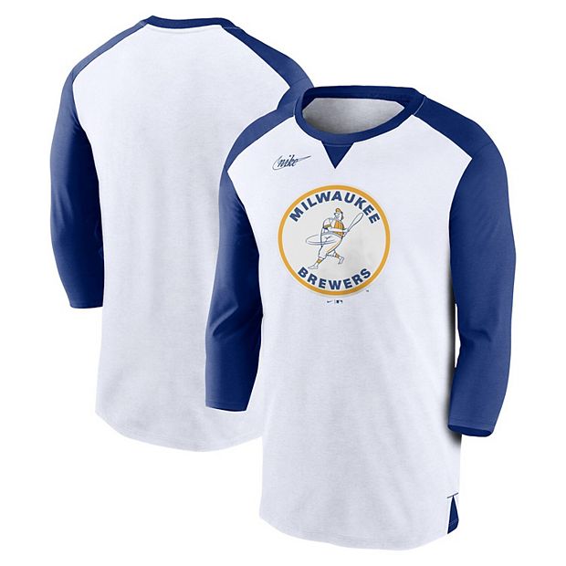 Men's Nike White/Royal Milwaukee Brewers Rewind 3/4-Sleeve T-Shirt