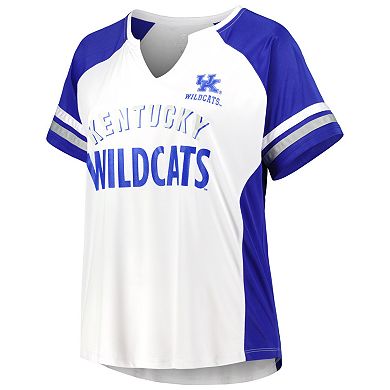 Women's White Kentucky Wildcats Plus Size Stripe Raglan Notch Neck T-Shirt