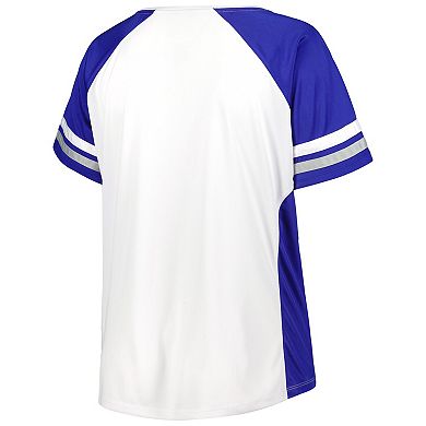 Women's White Kentucky Wildcats Plus Size Stripe Raglan Notch Neck T-Shirt