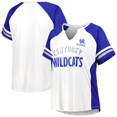 Women's White Kentucky Wildcats Plus Size Stripe Raglan Notch Neck T-Shirt