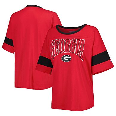 Women's Champion Red Georgia Bulldogs Jumbo Arch Striped Half-Sleeve T-Shirt