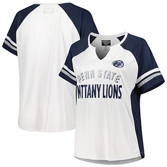 Women's White Penn State Nittany Lions Plus Size Stripe Raglan Notch Neck T-Shirt