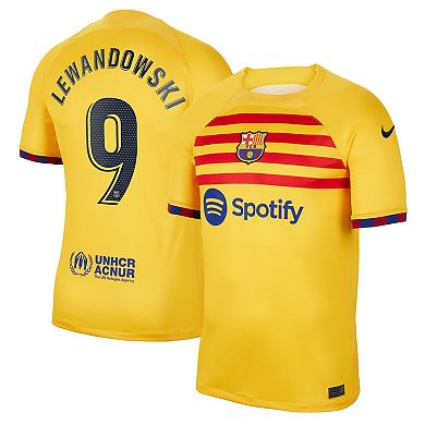 Youth Nike Robert Lewandowski Yellow Barcelona 2022/23 Fourth Breathe Stadium Replica Player Jersey