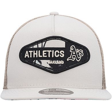 Men's New Era Natural Oakland Athletics Retro Beachin' Patch A-Frame Trucker 9FIFTY Snapback Hat