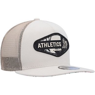 Men's New Era Natural Oakland Athletics Retro Beachin' Patch A-Frame Trucker 9FIFTY Snapback Hat