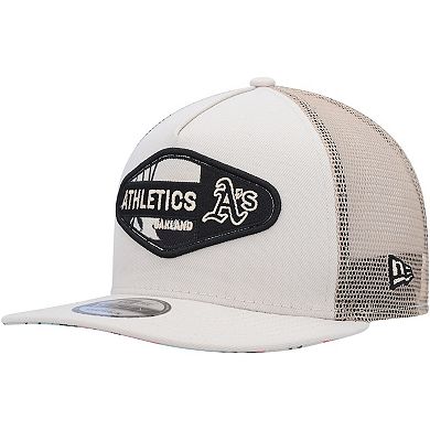 Men's New Era Natural Oakland Athletics Retro Beachin' Patch A-Frame Trucker 9FIFTY Snapback Hat