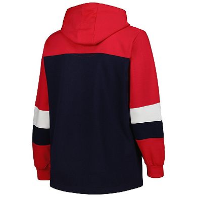 Women's Navy Cleveland Guardians Plus Size Colorblock Pullover Hoodie