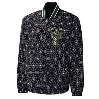 Men's Starter Black Milwaukee Bucks In-Field Play Fashion Satin Full-Zip Varsity Jacket