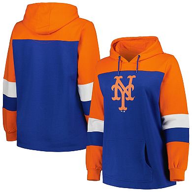 Women's Royal New York Mets Plus Size Colorblock Pullover Hoodie