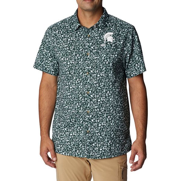 Columbia Men's Michigan State Spartans Green Super Slack Tide Button Down Shirt, Small