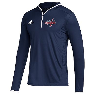 Men's adidas Navy Washington Capitals Team Long Sleeve Quarter-Zip Hoodie T-Shirt