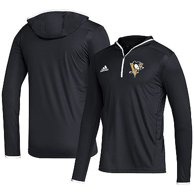Men's adidas Black Pittsburgh Penguins Team Long Sleeve Quarter-Zip Hoodie T-Shirt