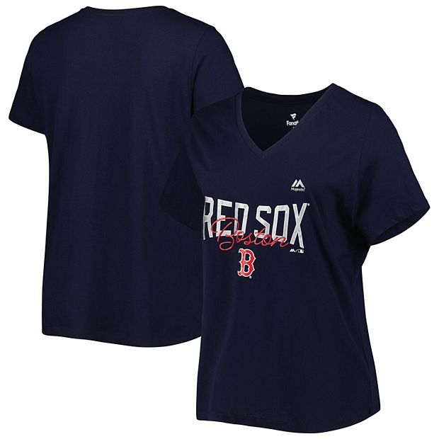 Women s Navy Boston Red Sox Plus Size Wordmark V Neck T Shirt