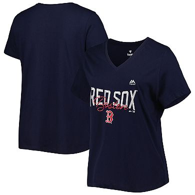 Women's Navy Boston Red Sox Plus Size Wordmark V-Neck T-Shirt
