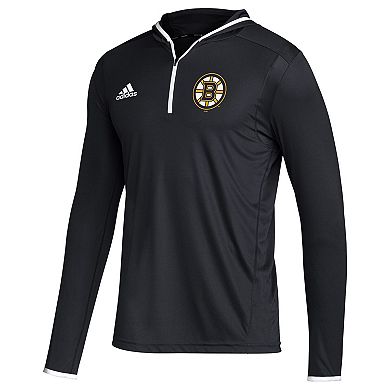 Men's adidas Black Boston Bruins Team Long Sleeve Quarter-Zip Hoodie T-Shirt