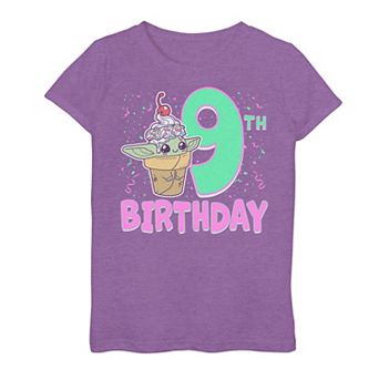 Girls 6-16 Star Wars The Mandalorian Grogu Ice Cream 9th Birthday Graphic Tee