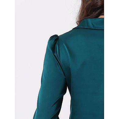 Women's Work Point Collar Long Sleeve Button Satin Shirt