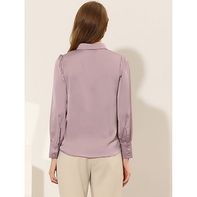 Women's Work Point Collar Long Sleeve Button Satin Shirt