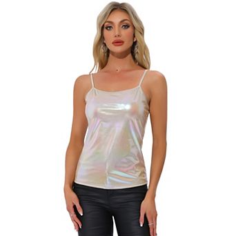 Women's Metallic Shirt Sleeveless Party Holographic Cami Top